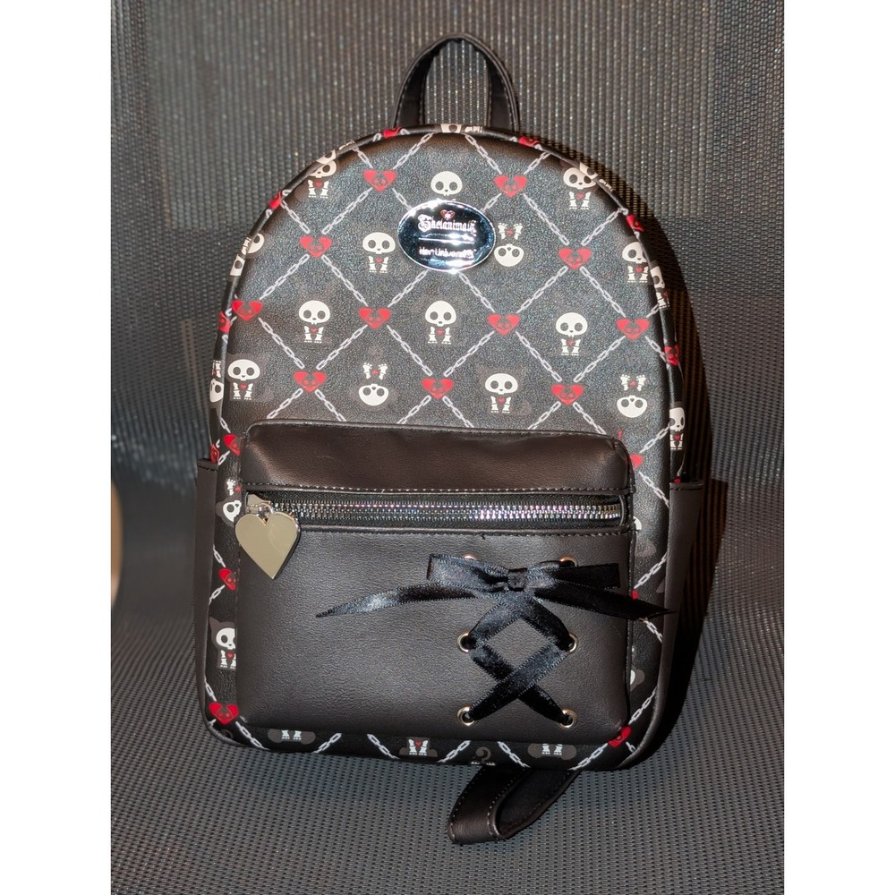 Her Universe Skelanimals Mini Backpack Black Gothic Skull Hearts Vegan Leather